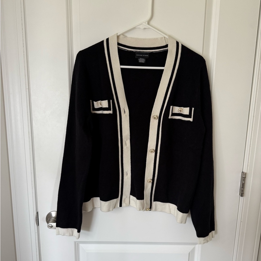 Adrienne Vittadini Black and Cream Knit Cardigan